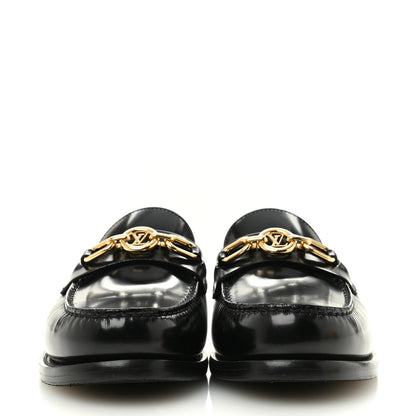 Louis Vuitton Glazed Calfskin Chess Flat Loafer 37.5 Black 3 of 10