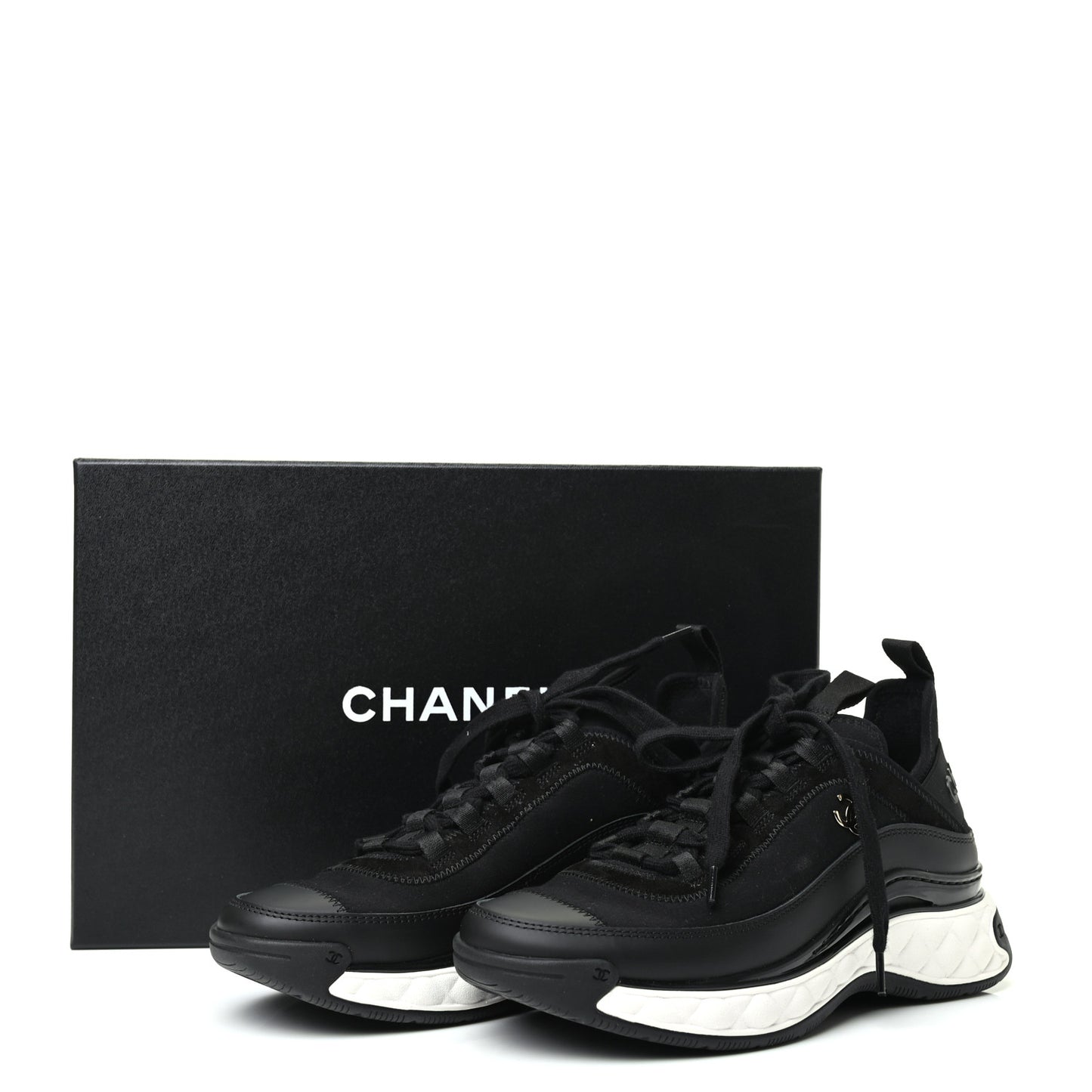 Velvet Calfskin Mixed Fibers CC Sneakers 36.5 Black