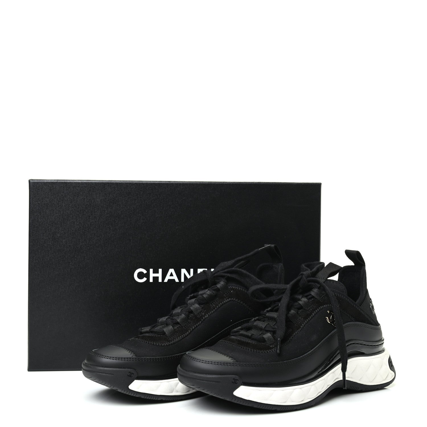 Chanel Velvet Calfskin Mixed Fibers CC Sneakers 36.5 Black 9 of 9