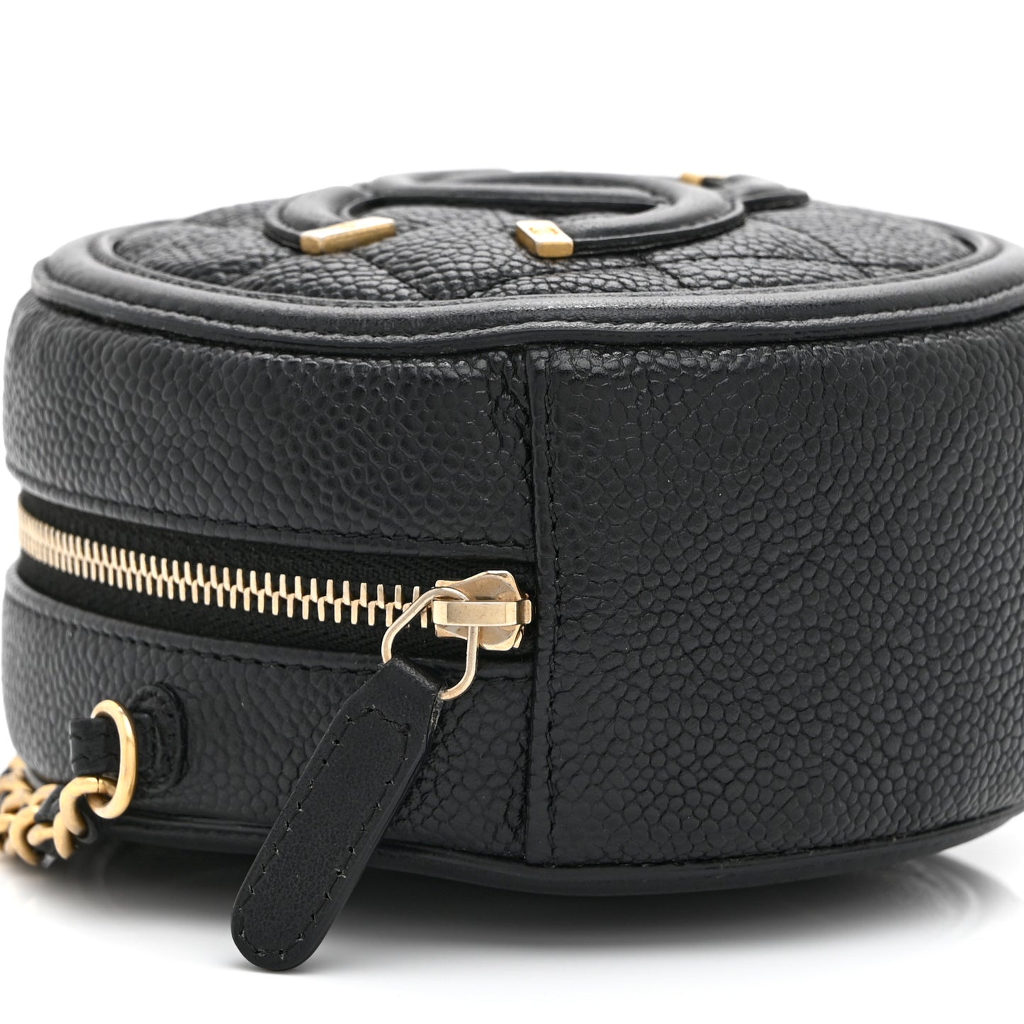 Caviar Quilted Round Filigree Crossbody Black