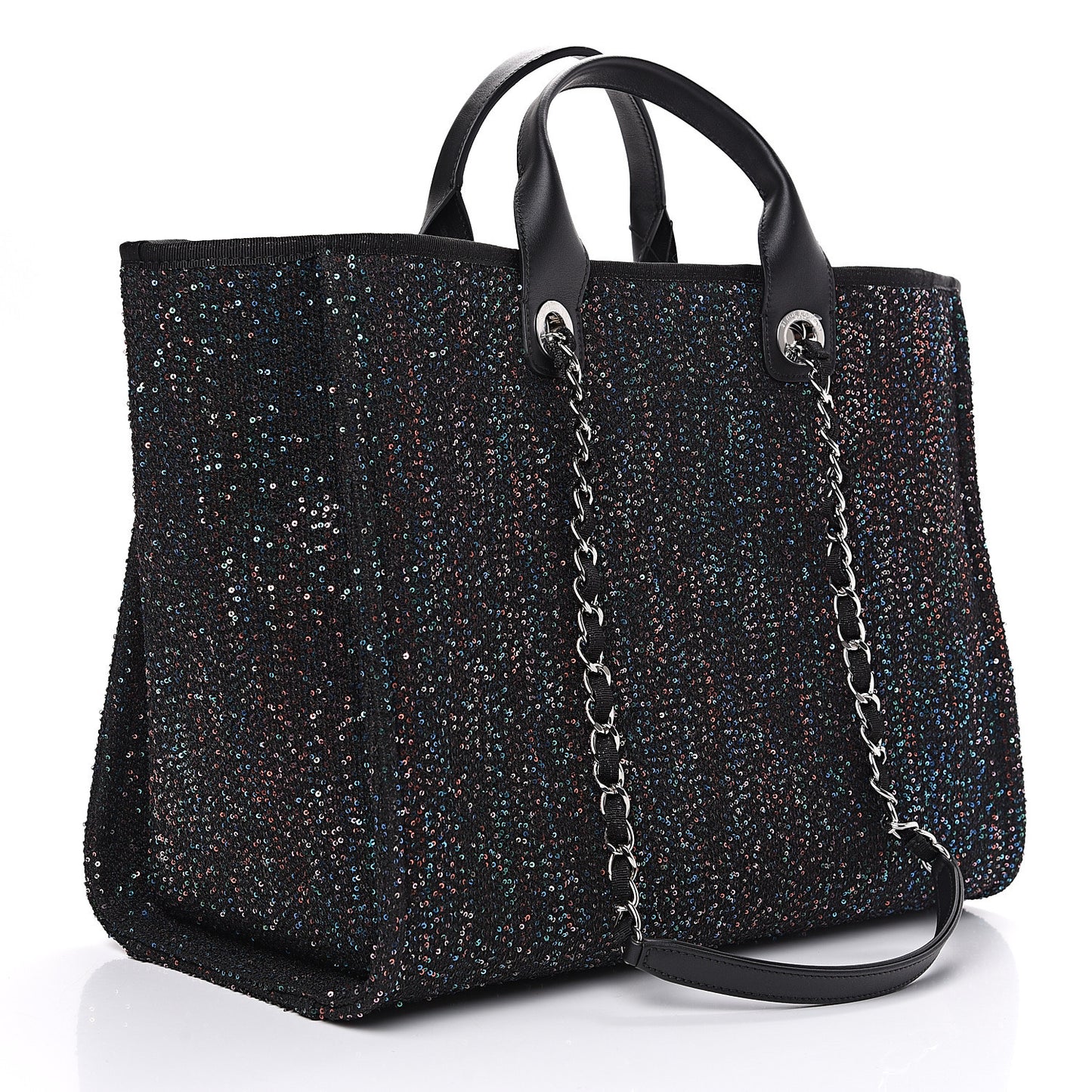 Calfskin Sequin Medium Deauville Tote Black
