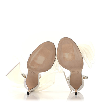 Jimmy Choo Grosgrain Asymmetric Mesh Fascinator Aveline 100 Bow Sandals 39.5 Latte 6 of 8