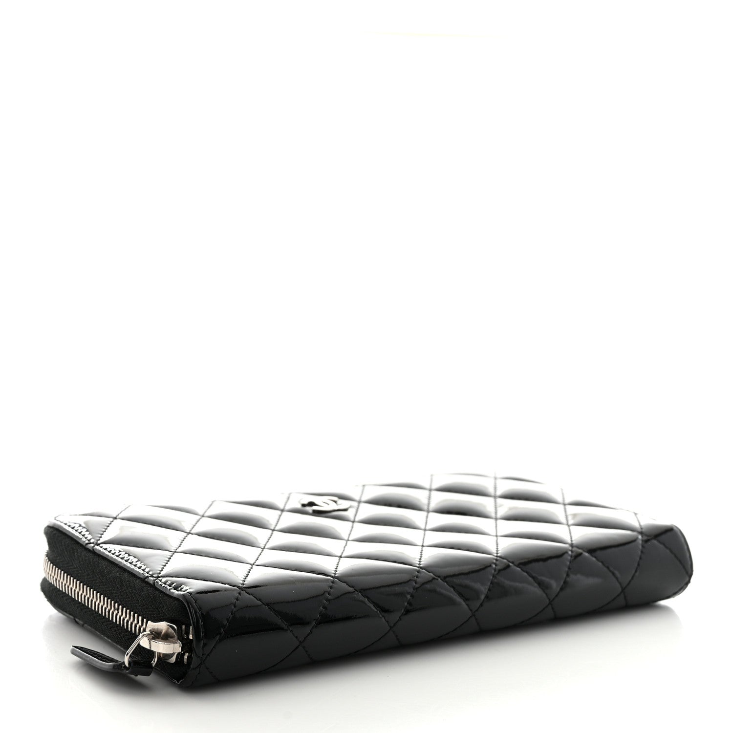 Chanel Patent Quilted Large Gusset Zip Around Wallet Black 4 of 9