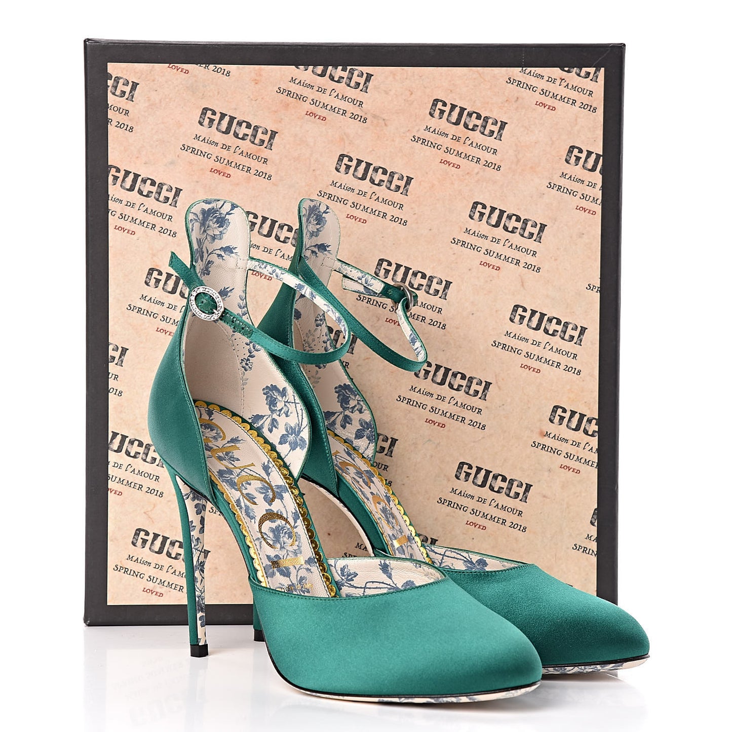 Satin Daisy Ankle Strap d'Orsay 105 Pumps 40 Emerald Green