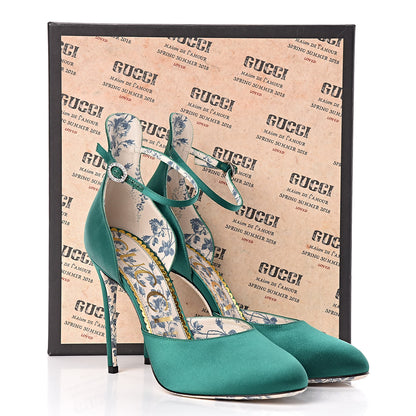 Gucci Satin Daisy Ankle Strap d'Orsay 105 Pumps 40 Emerald Green 8 of 8