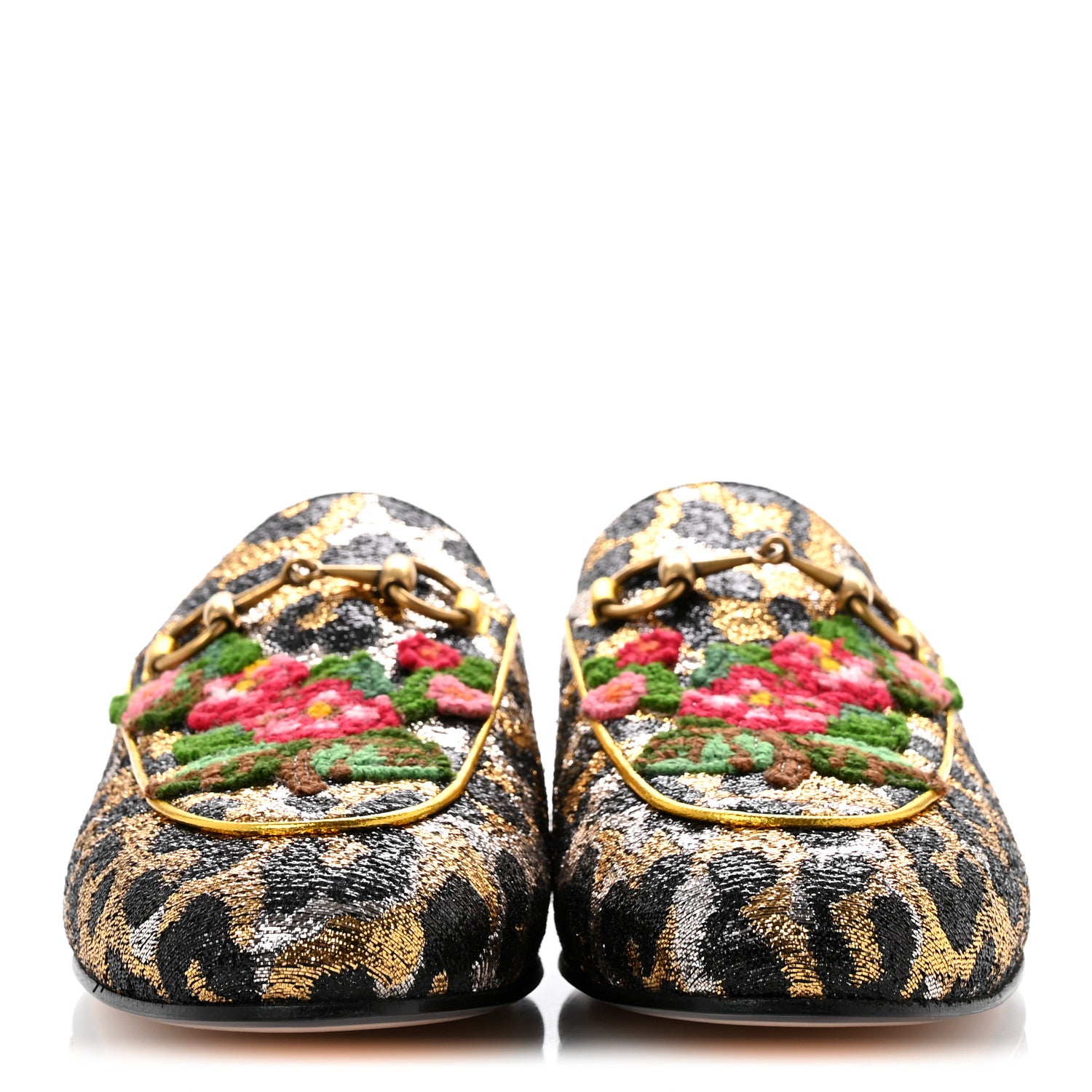 Gucci Lurex Jacquard Leopard Embroidered Womens Princetown Slippers 36 Black Gold 3 of 12