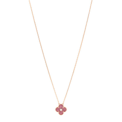 Van Cleef & Arpels 18K Rose Gold Diamond Rhodonite Vintage Alhambra Pendant Necklace 1 of 6