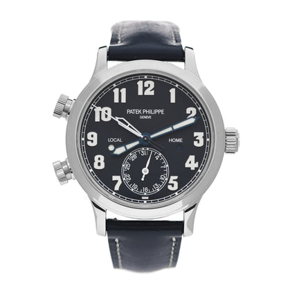 Patek Philippe 18K White Gold Calfskin 37.5mm Calatrava Pilot Time Travel Automatic Watch Black 7234G-001 1 of 5