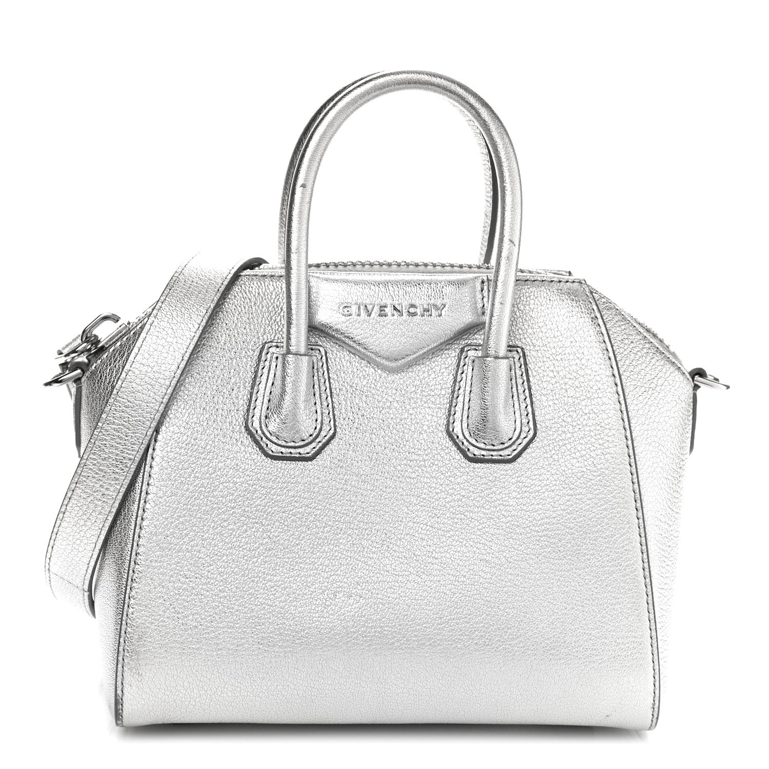 Givenchy Metallic Sugar Goatskin Mini Antigona Silver 1 of 9