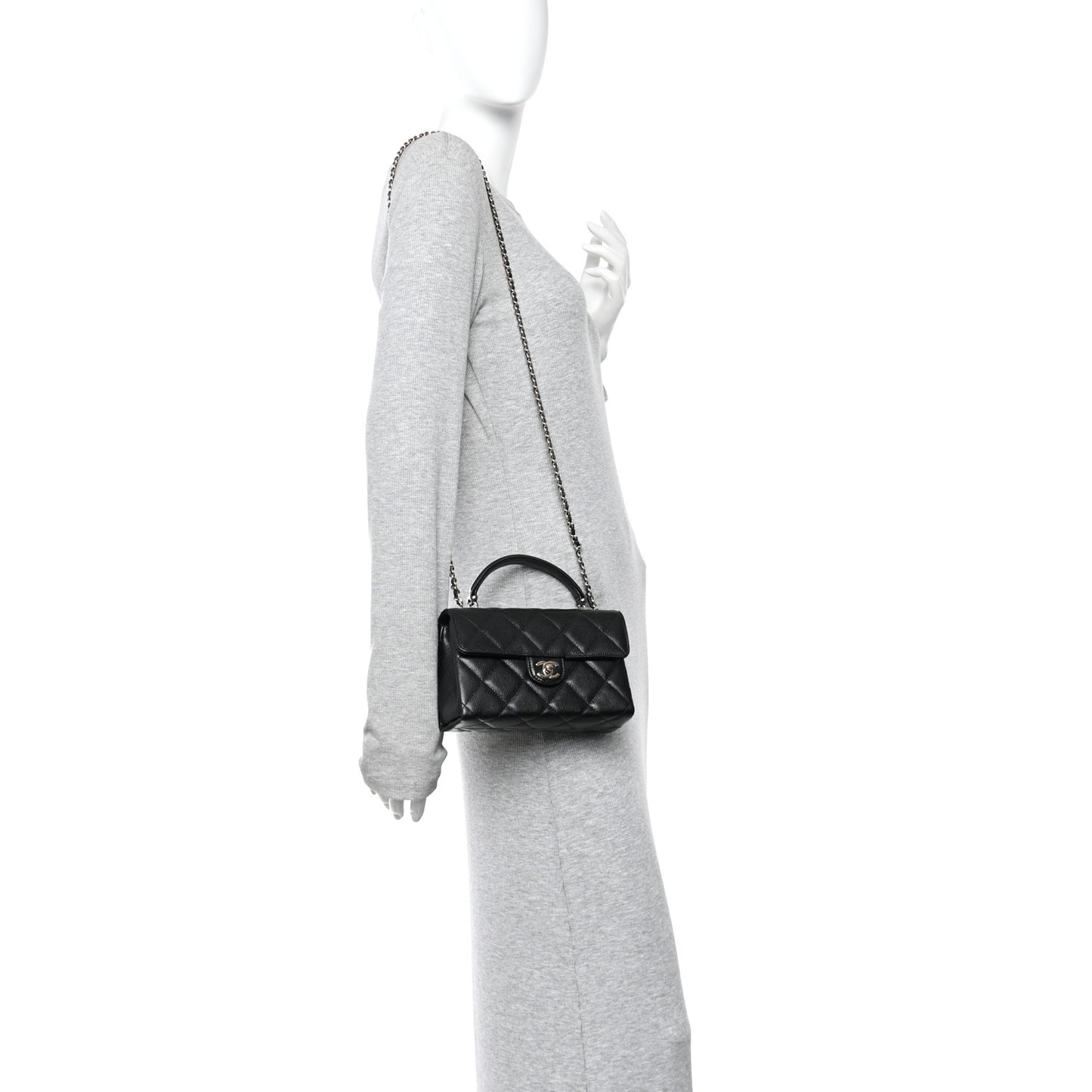 Caviar Quilted Mini Retro Twist Top Handle Flap Black