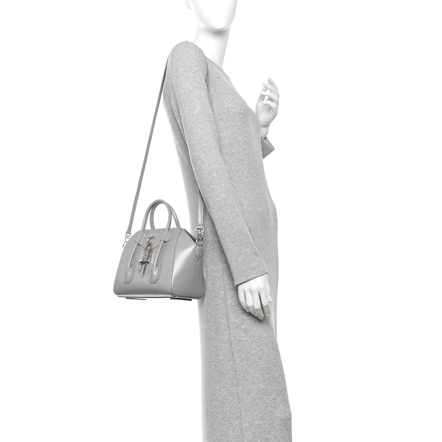 Box Calfskin Mini Lock Antigona Shoulder Bag Medium Grey