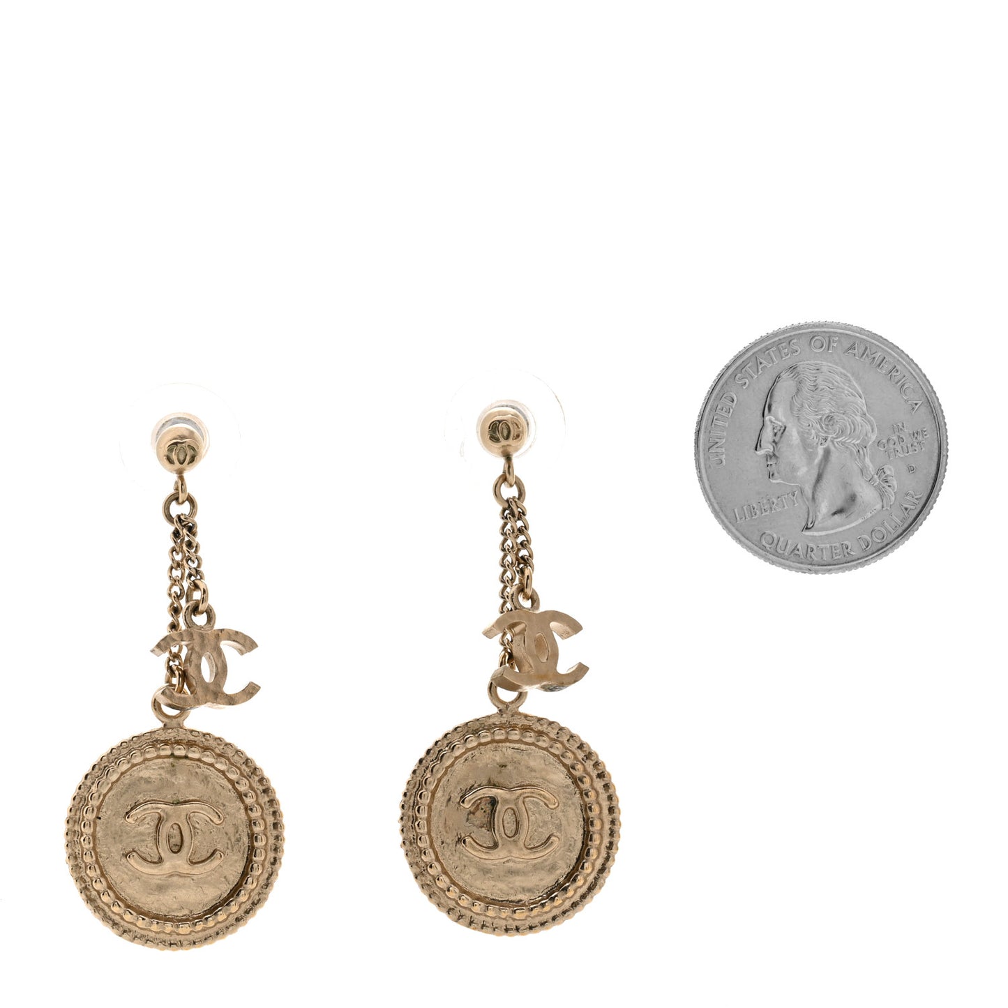 Medallion Clover CC Drop Earrings Light Gold