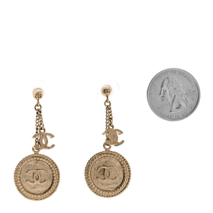 Chanel Medallion Clover CC Drop Earrings Light Gold 2 of 4