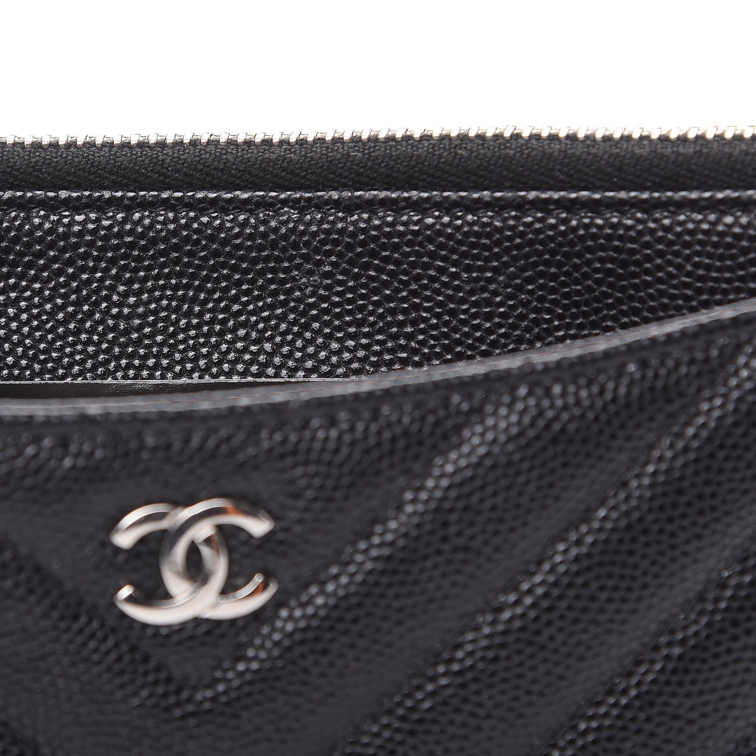 Chanel Caviar Chevron Quilted Zip Pouch Black 8 of 9