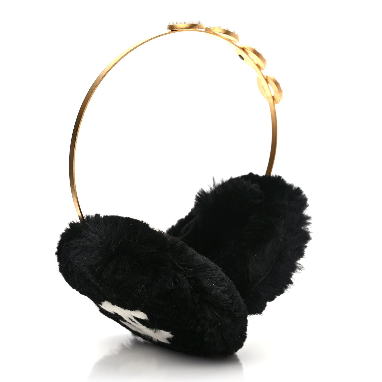 Chanel Rabbit Fur Coco Earmuffs Black Gold 3 of 7