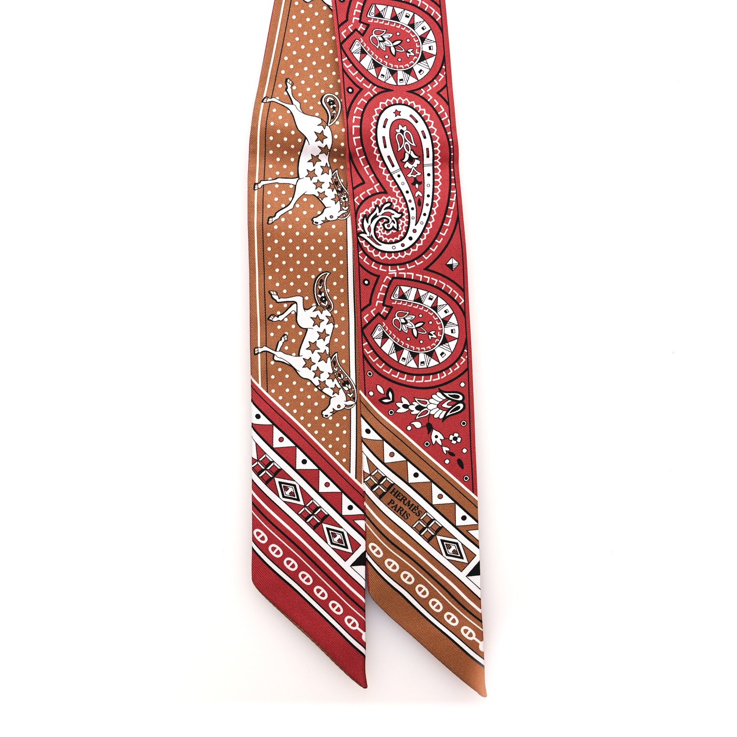 Hermes Silk Cheval De Coeur Bandana Twilly Caramel Terre De Sienne White 2 of 4