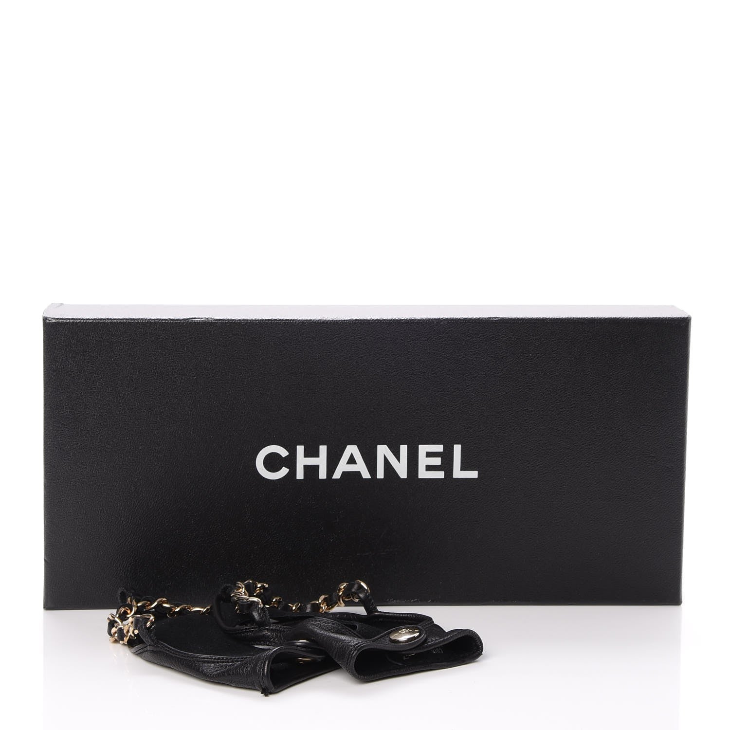 Chanel Lambskin Fingerless Chain Gloves 7 Black 8 of 8
