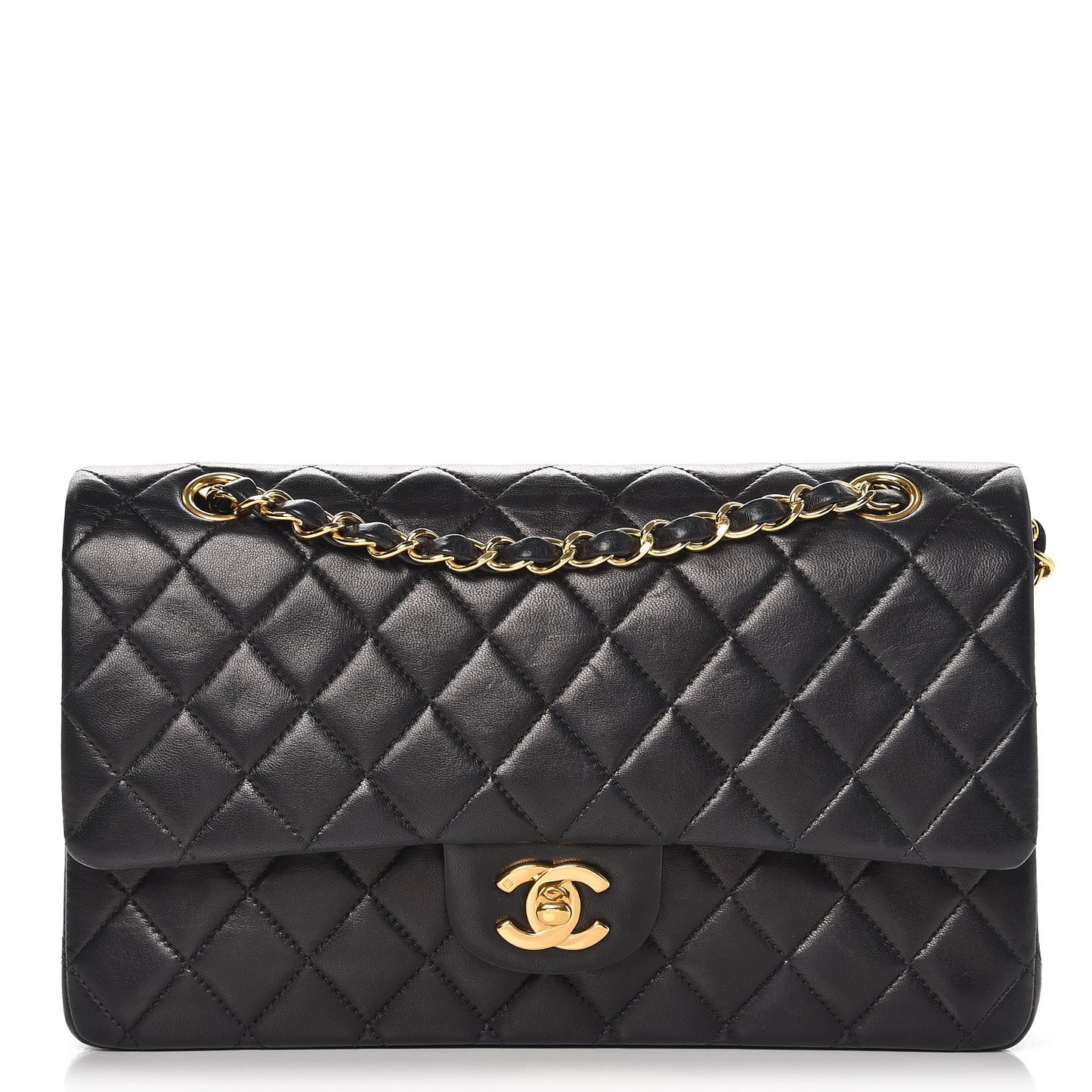 Lambskin Quilted Medium Double Flap Black