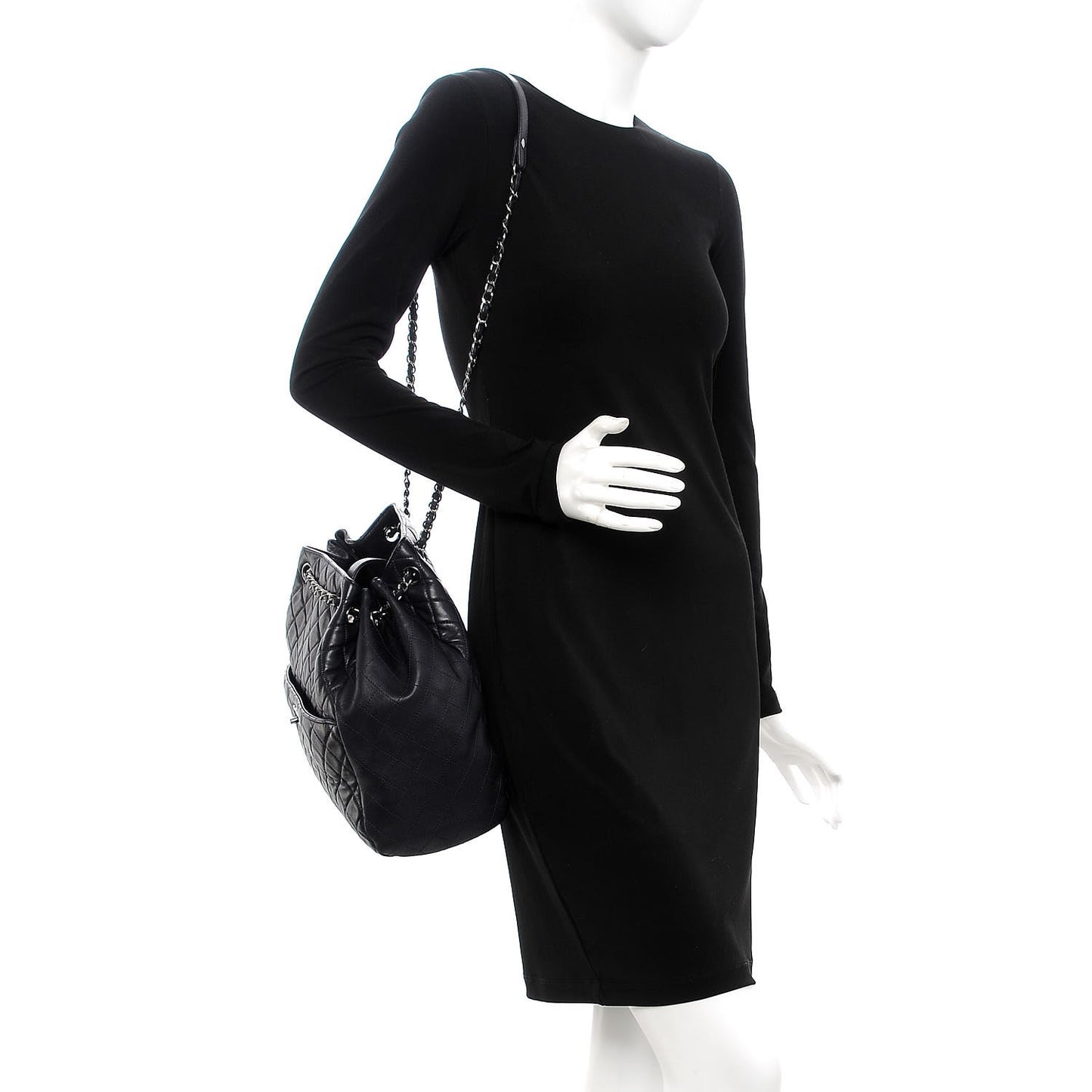 Lambskin Quilted Large Drawstring Shoulder Bag Dark Purple