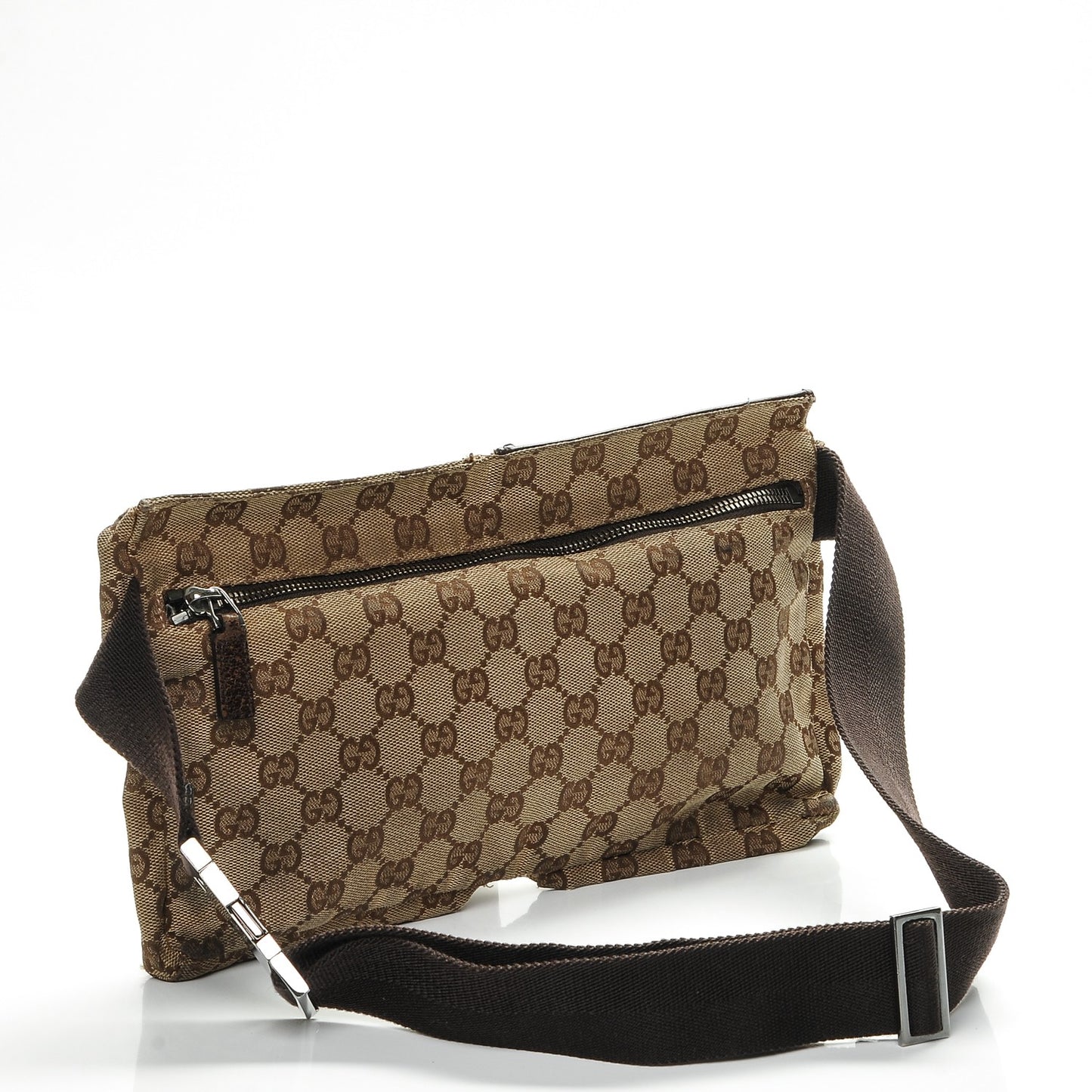 GG Monogram Double Pocket Belt Bag Dark Brown