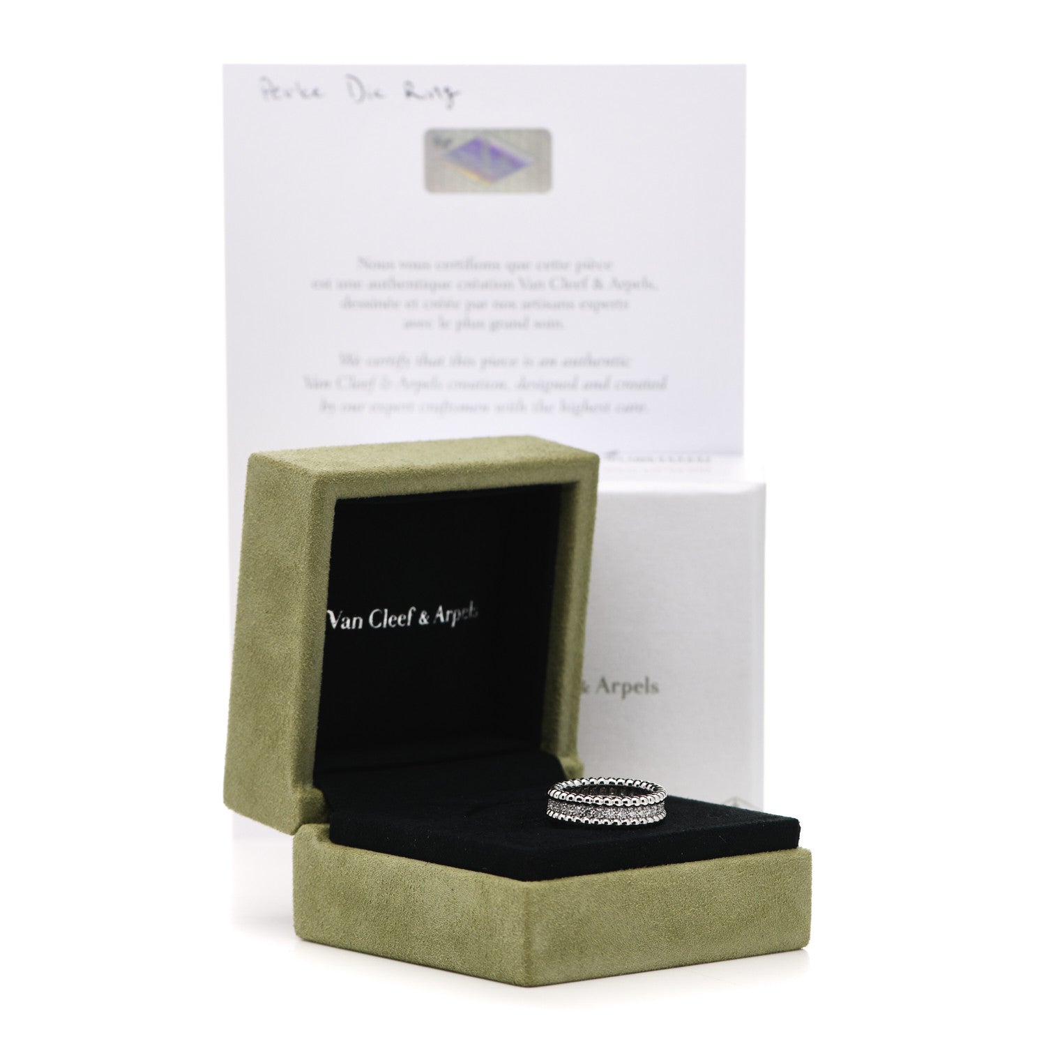 Van Cleef & Arpels 18K White Gold Diamond Perlee 1 Row Ring 51 5.75 6 of 6