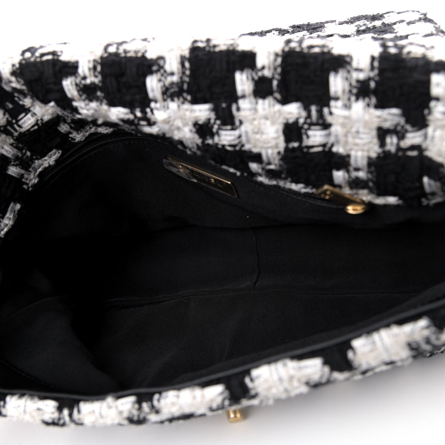 Tweed Quilted Large Chanel 19 Flap Black Ecru White