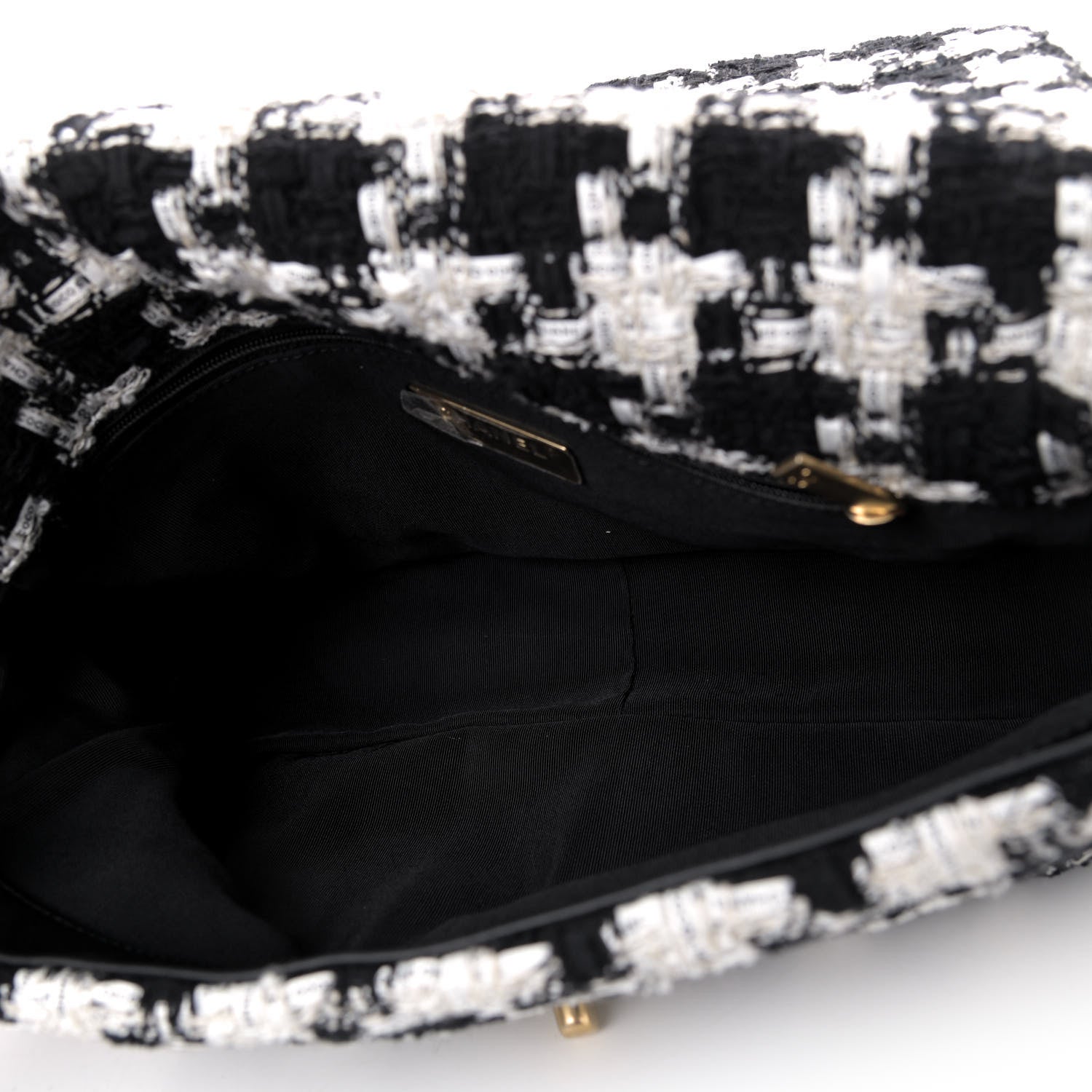 Chanel Tweed Quilted Large Chanel 19 Flap Black Ecru White 4 of 4