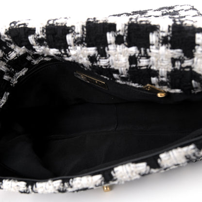 Chanel Tweed Quilted Large Chanel 19 Flap Black Ecru White 4 of 4