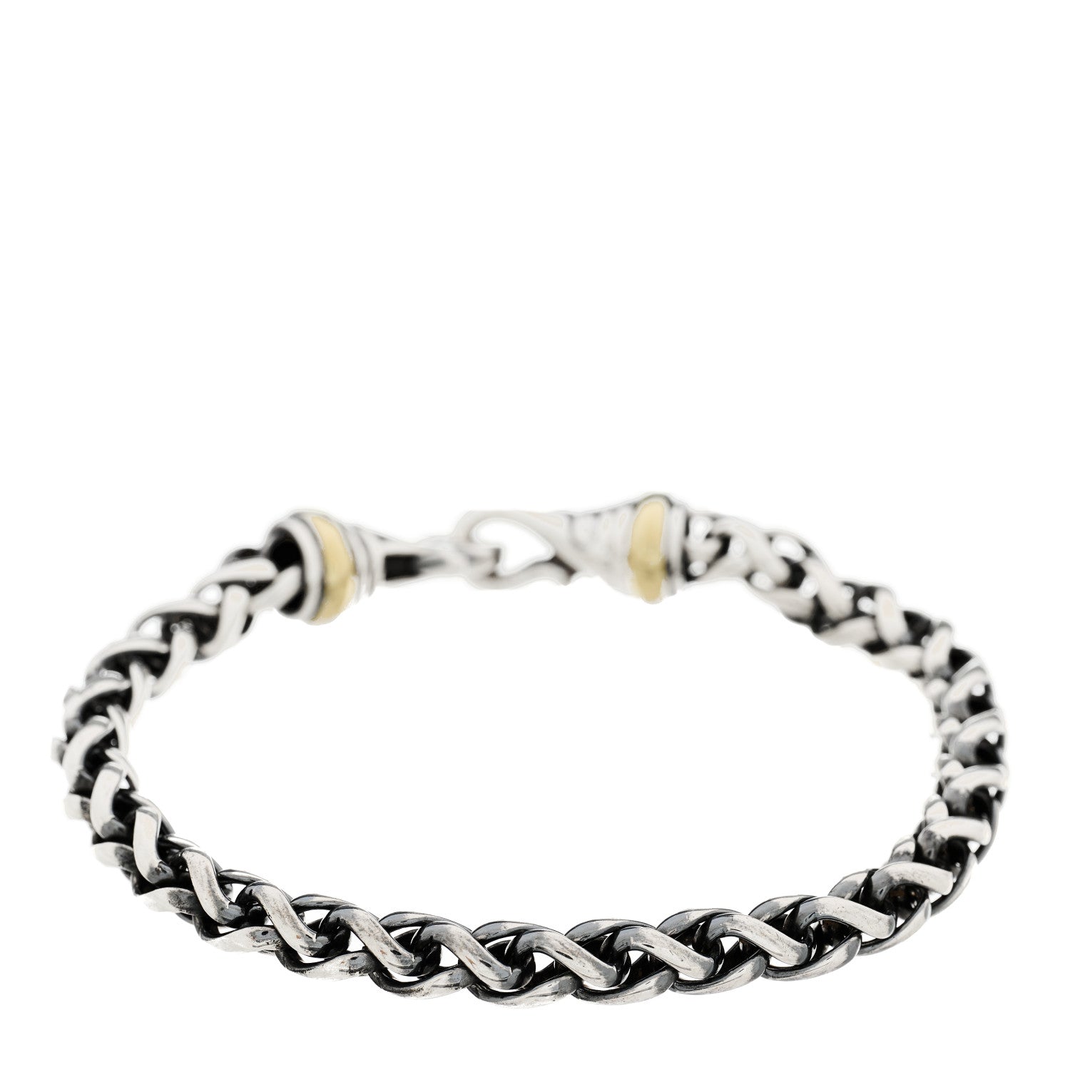David Yurman Sterling Silver 14K Yellow Gold 6mm Wheat Chain Bracelet 2 of 4