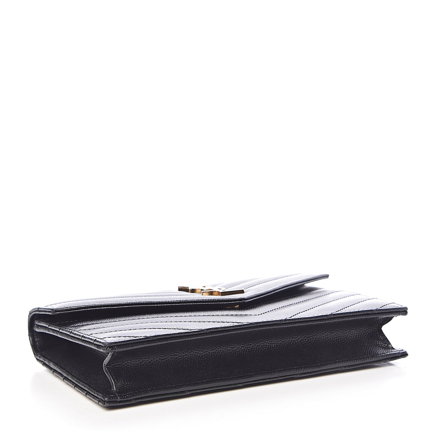 Grain De Poudre Matelasse Chevron Monogram Envelope Chain Wallet Black