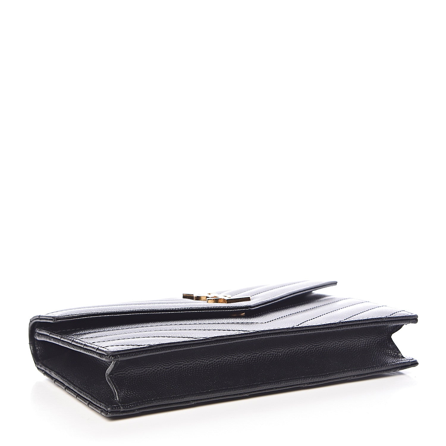 Saint Laurent Grain De Poudre Matelasse Chevron Monogram Envelope Chain Wallet Black 4 of 10