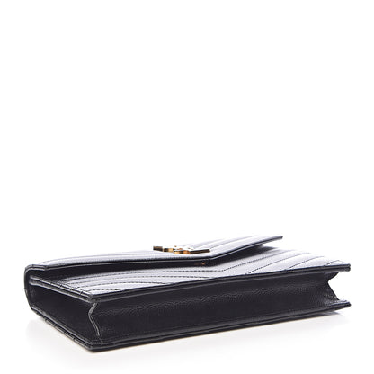 Saint Laurent Grain De Poudre Matelasse Chevron Monogram Envelope Chain Wallet Black 4 of 10