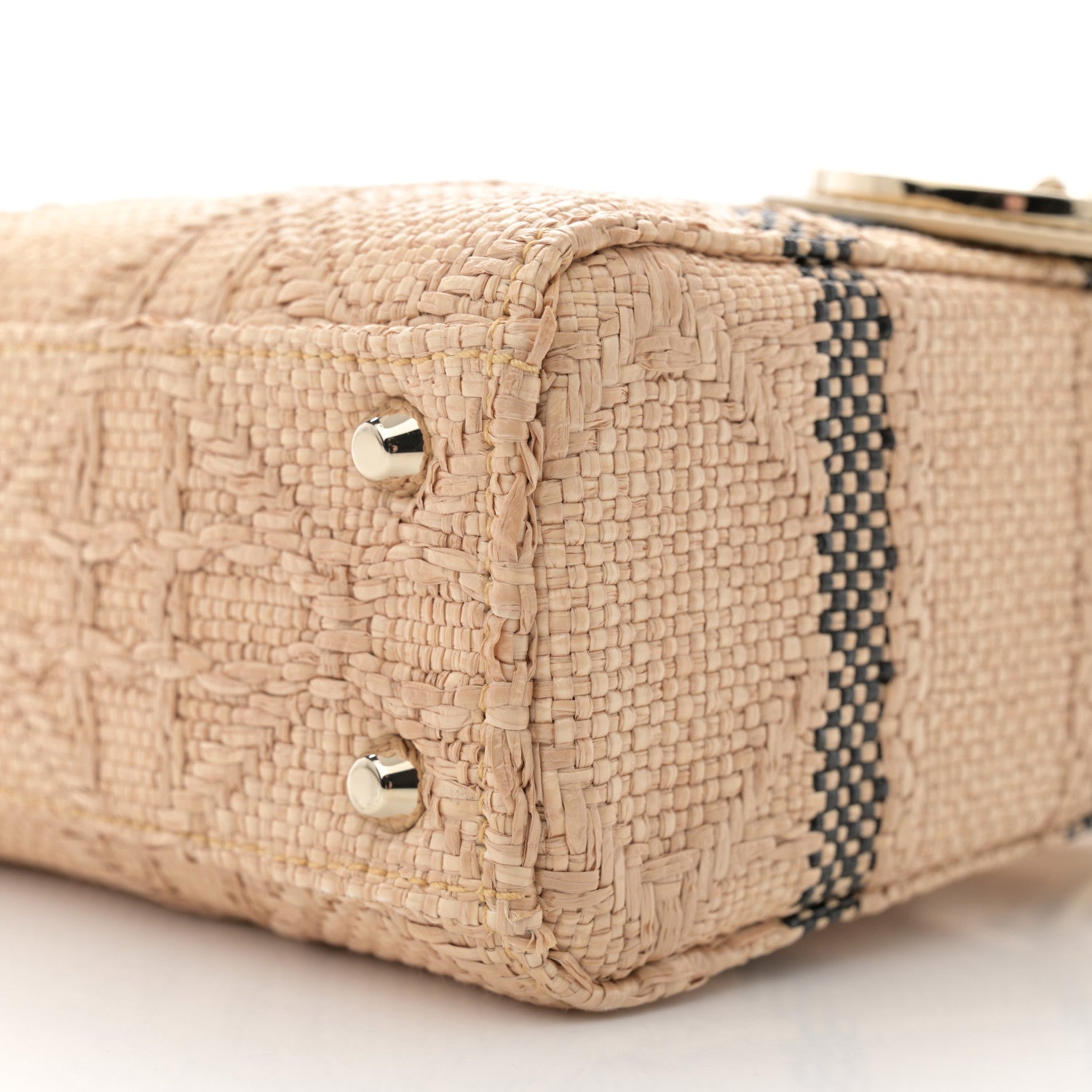 Christian Dior Raffia Woven Cannage Embroidered Mini Lady D-Lite Natural Black 10 of 12