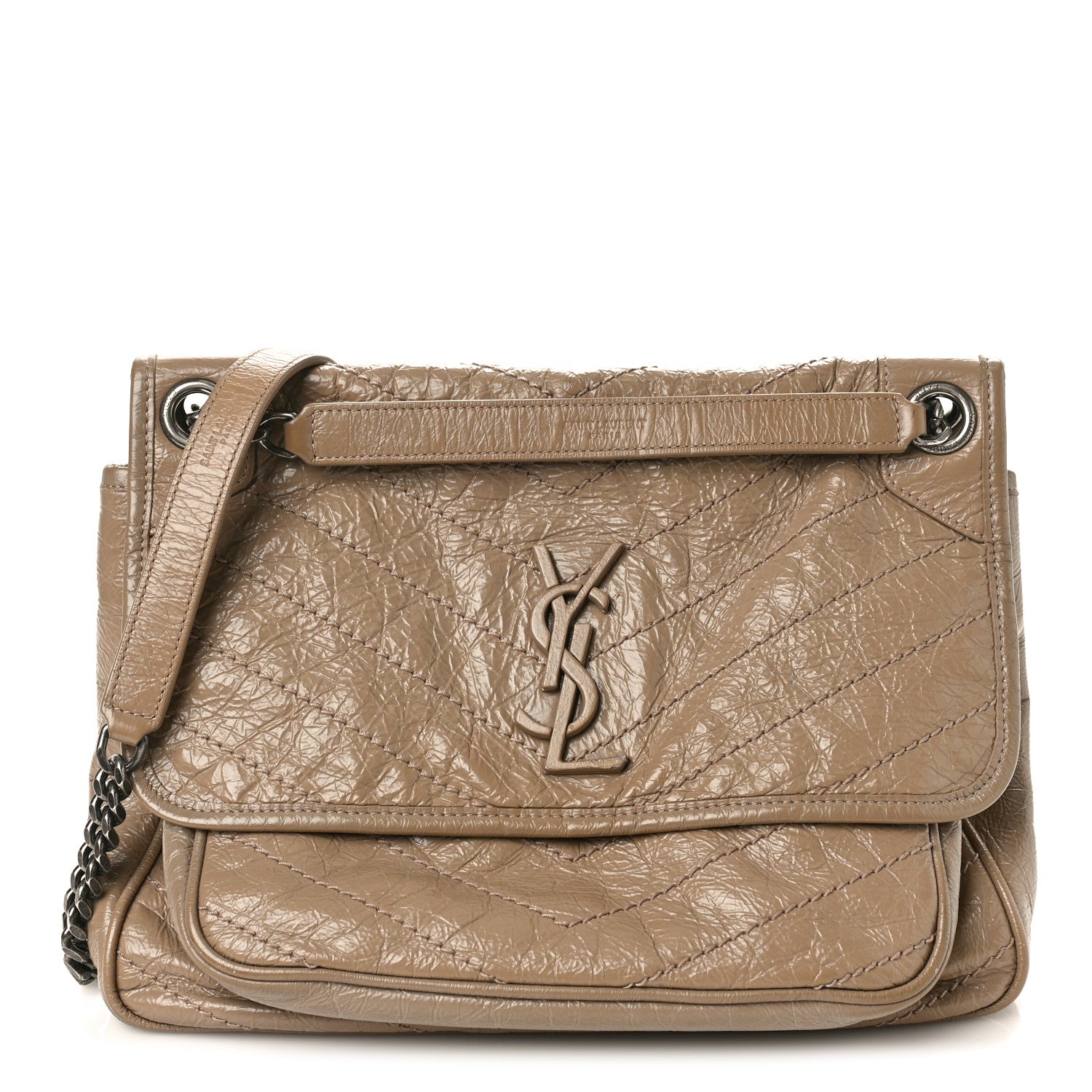 Saint Laurent SAINT LAURENT Crinkled Calfskin Matelasse Monogram Medium Niki Chain Satchel Gold Sand 1 of 8