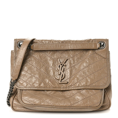 Saint Laurent SAINT LAURENT Crinkled Calfskin Matelasse Monogram Medium Niki Chain Satchel Gold Sand 1 of 8