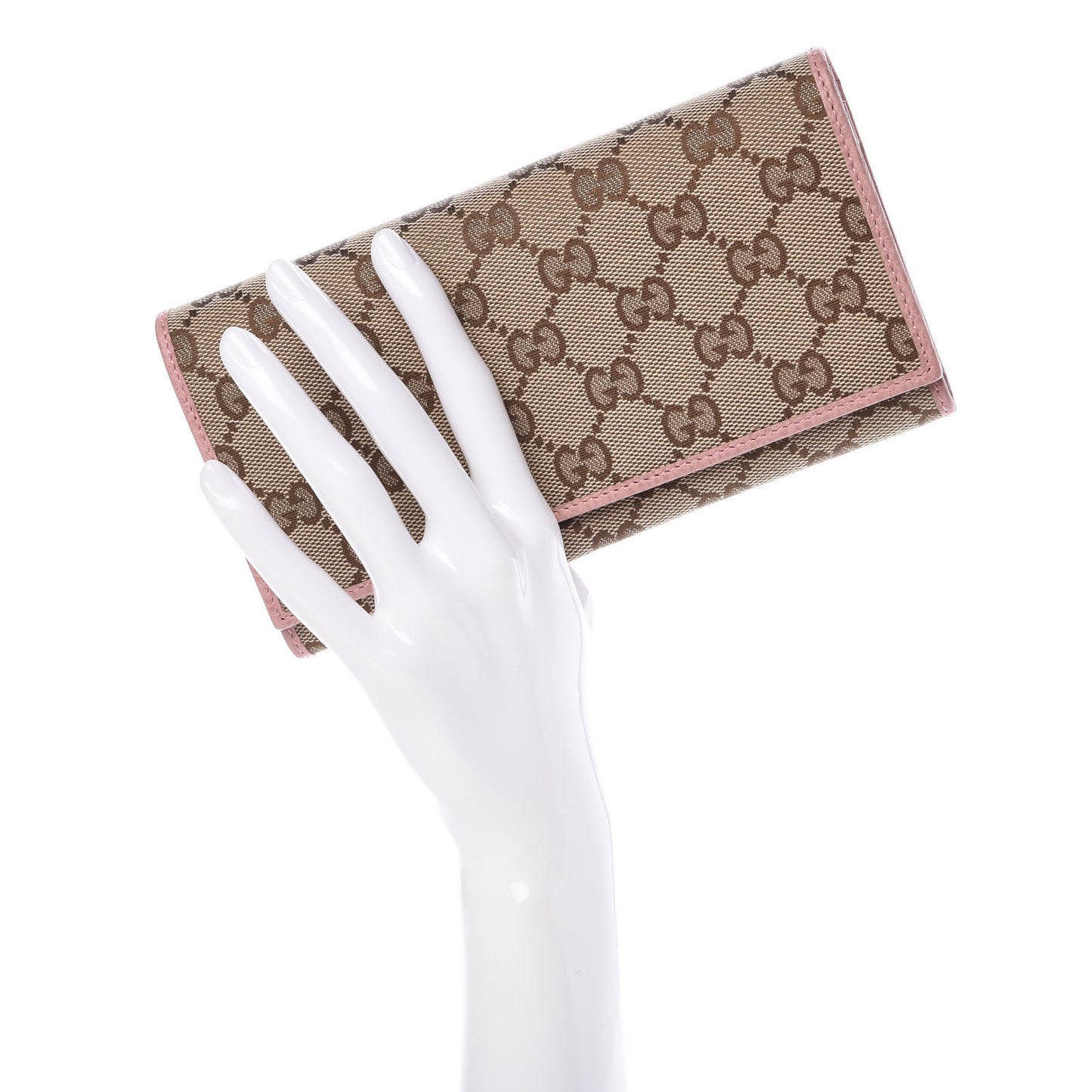Monogram Dollar Calfskin Continental Flap Wallet Beige Ebony Soft Pink