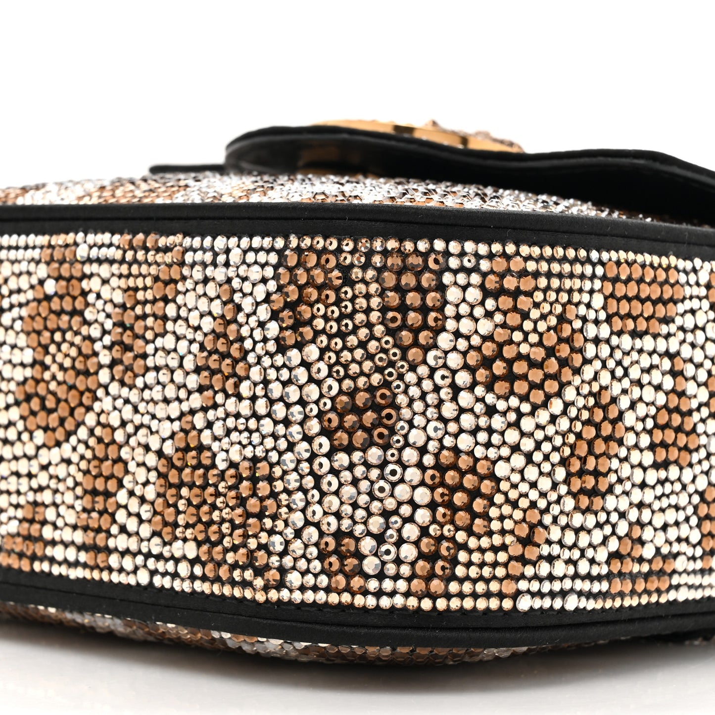 Satin Crystal Studded Leopard Mini La Medusa Bag Black
