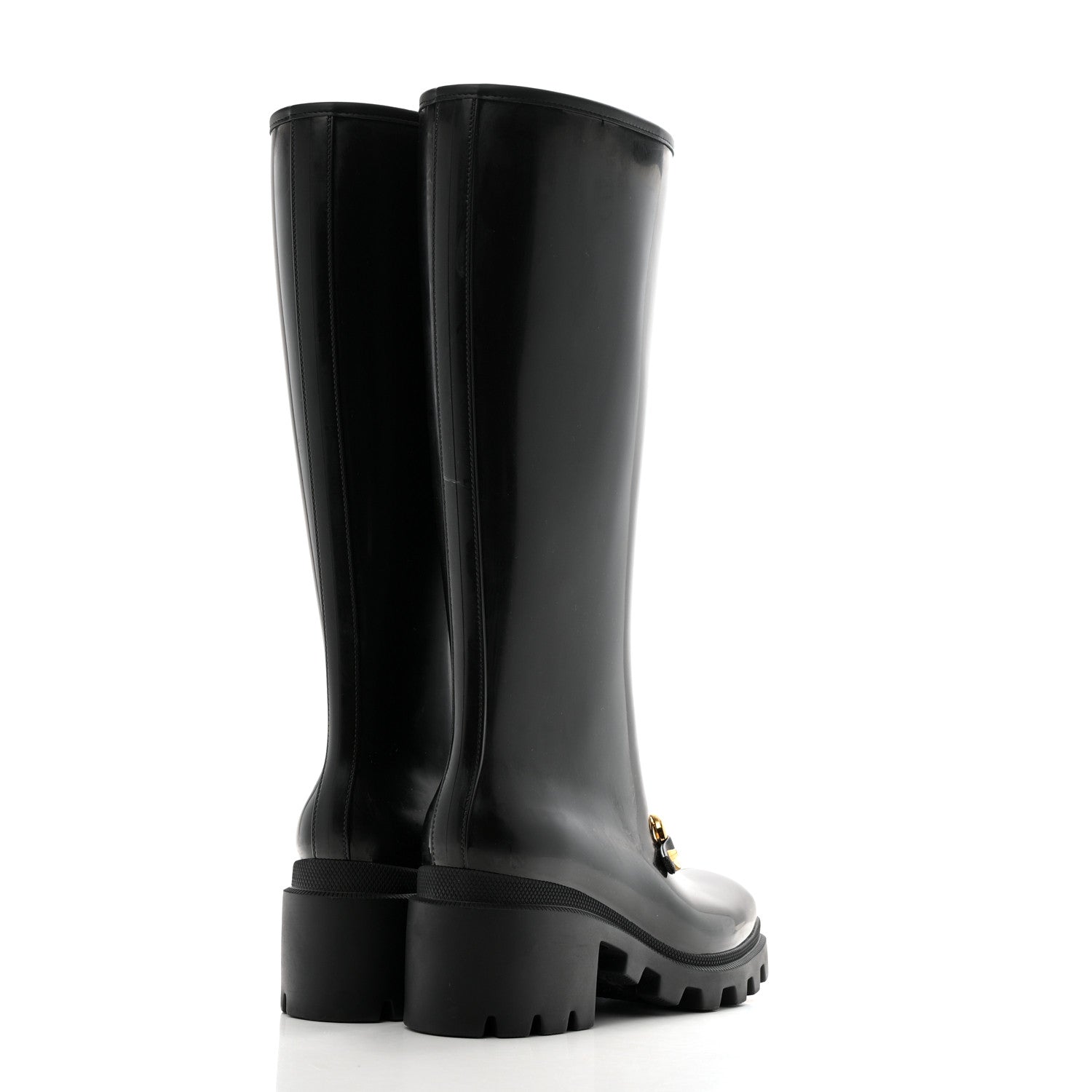 Gucci Rubber Horsebit Knee High Boots 39 Black 3 of 8