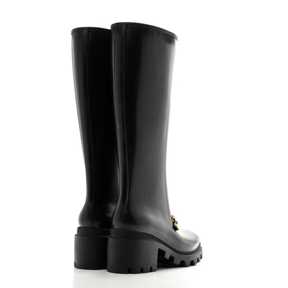 Gucci Rubber Horsebit Knee High Boots 39 Black 3 of 8