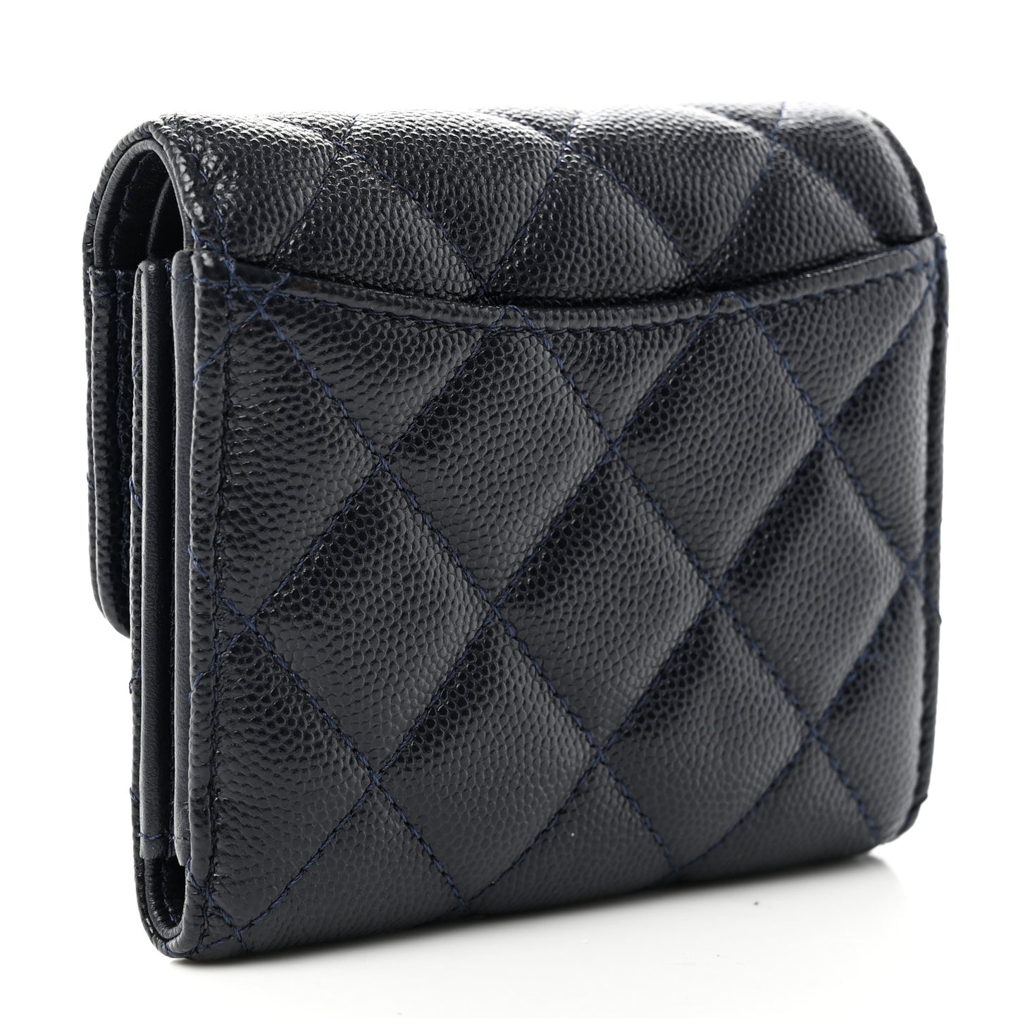 Caviar Quilted Compact Flap Wallet Navy