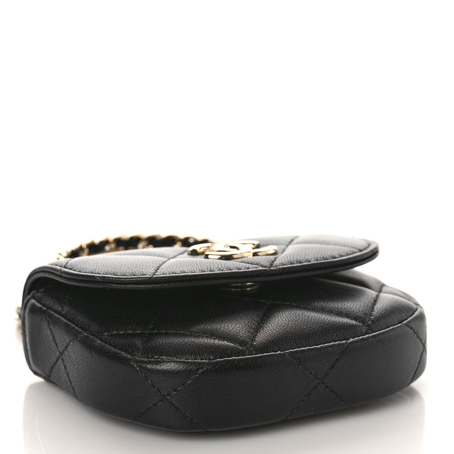 Chanel Lambskin Quilted Pearl Top Handle Clutch With Chain Black 4 of 11