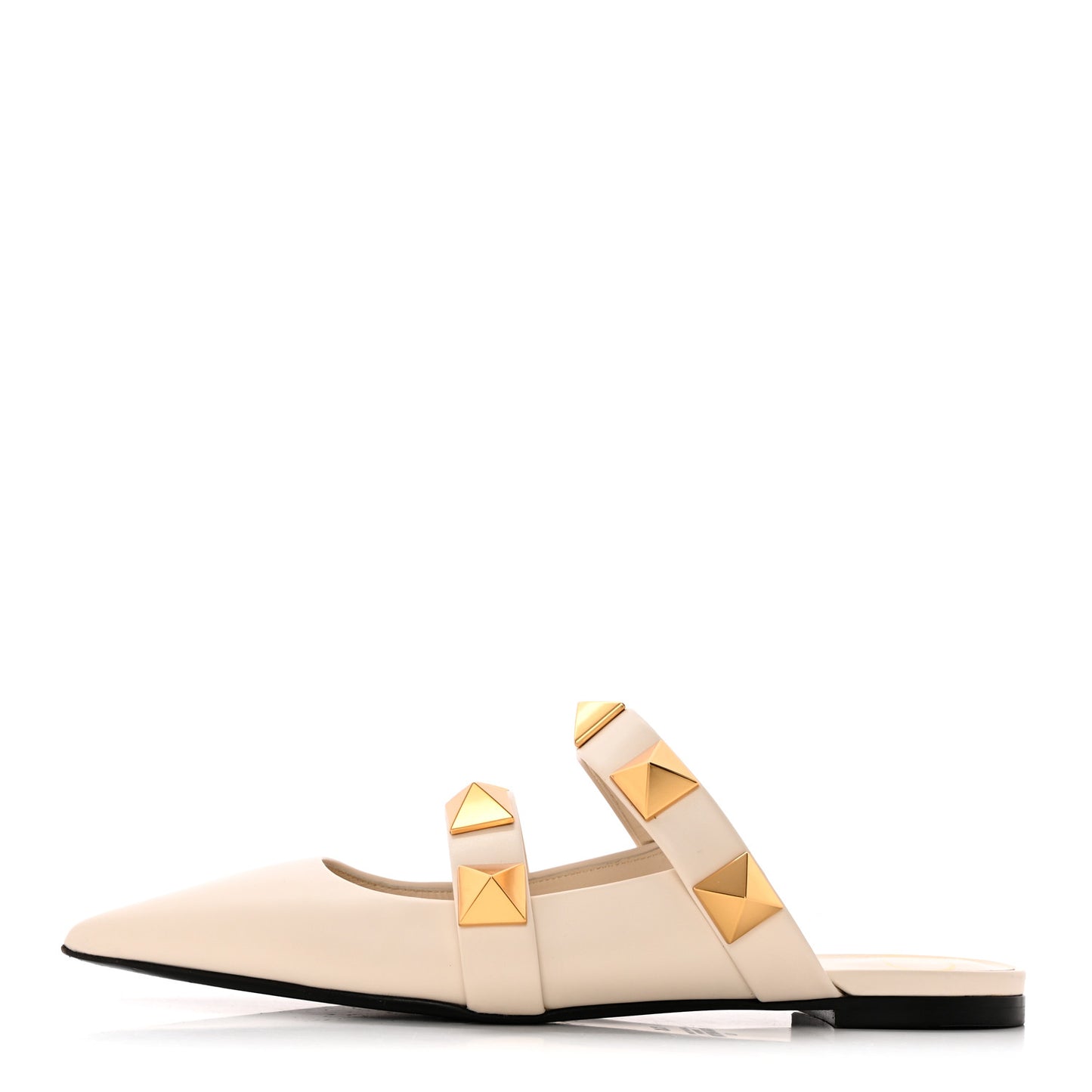 Calfskin Roman Stud Flat Mules 37.5 Light Ivory