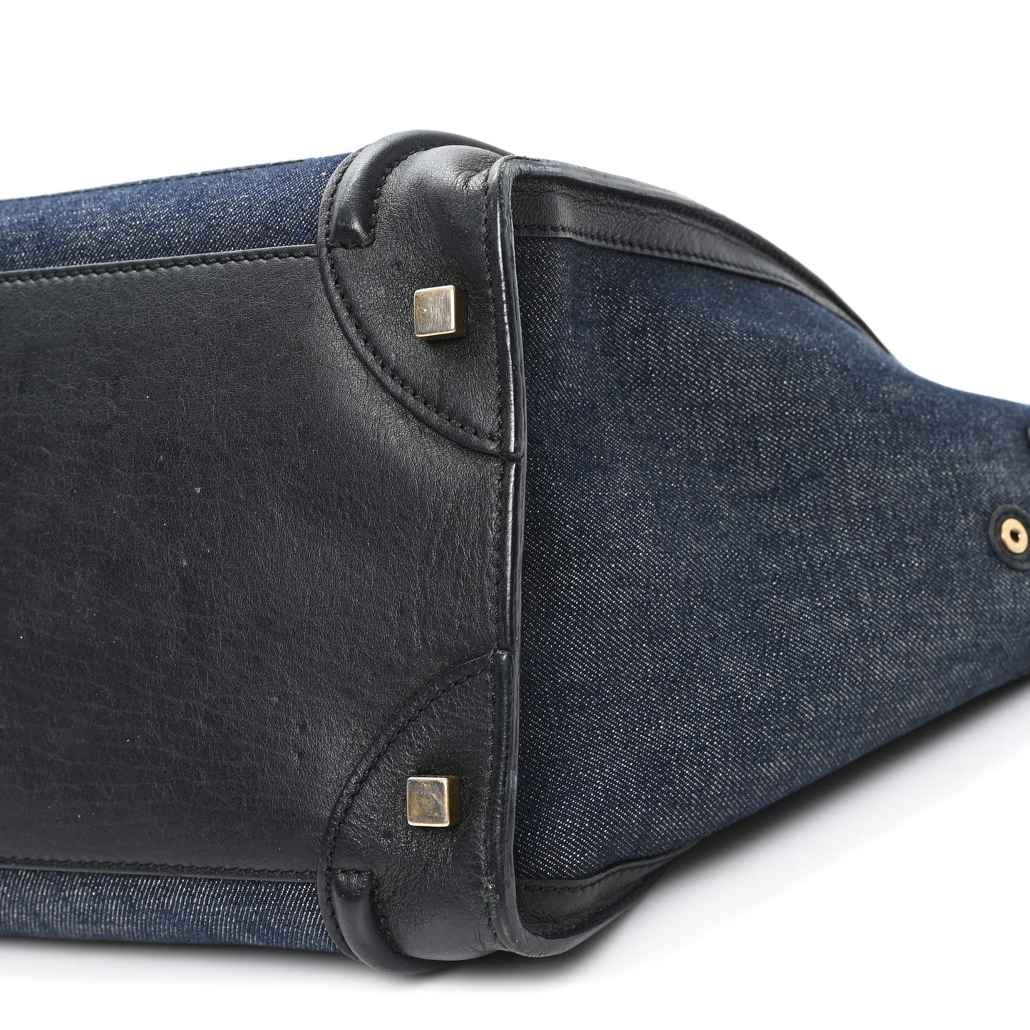 Calfskin Denim Mini Luggage Black Navy