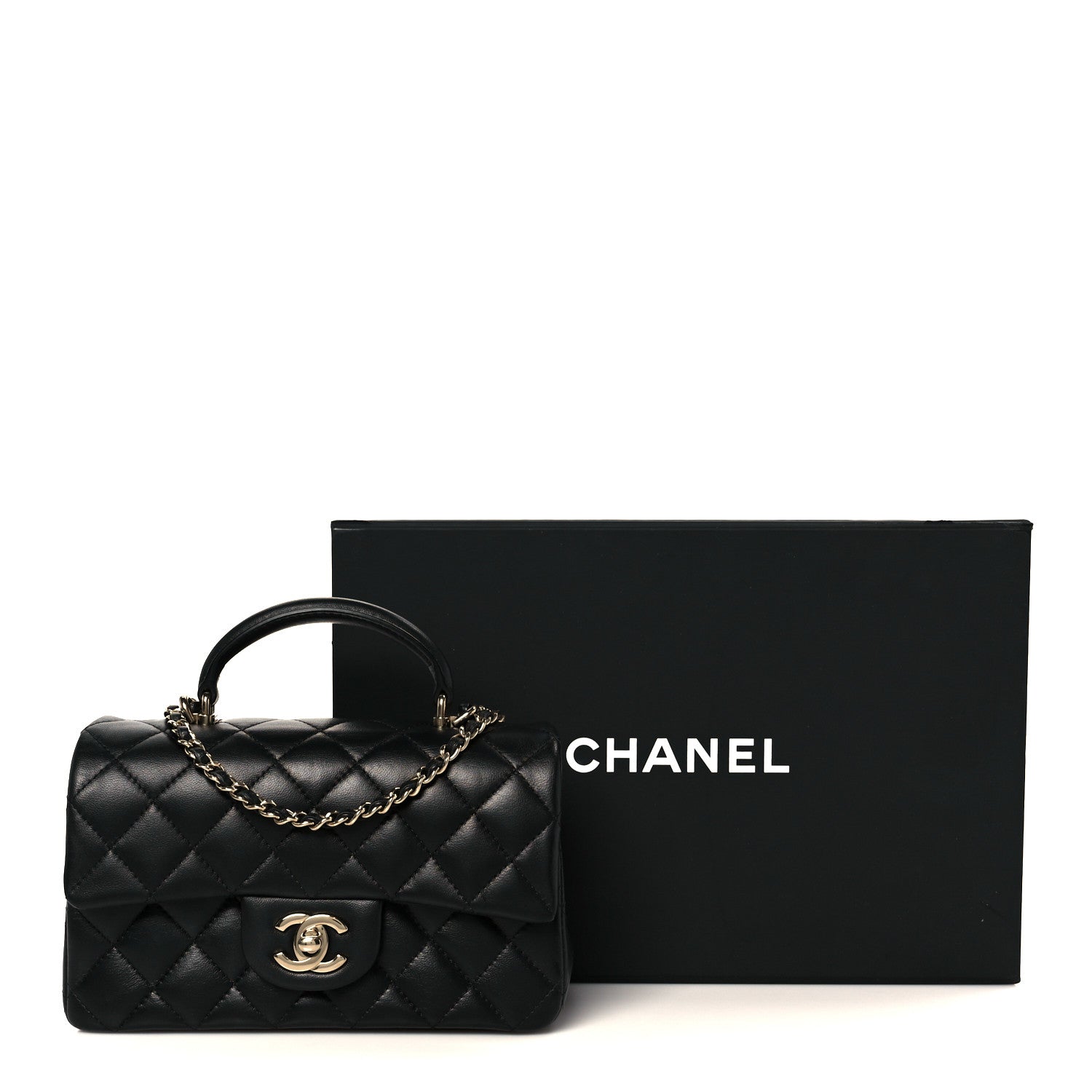 Chanel Lambskin Quilted Mini Top Handle Rectangular Flap Black 12 of 12