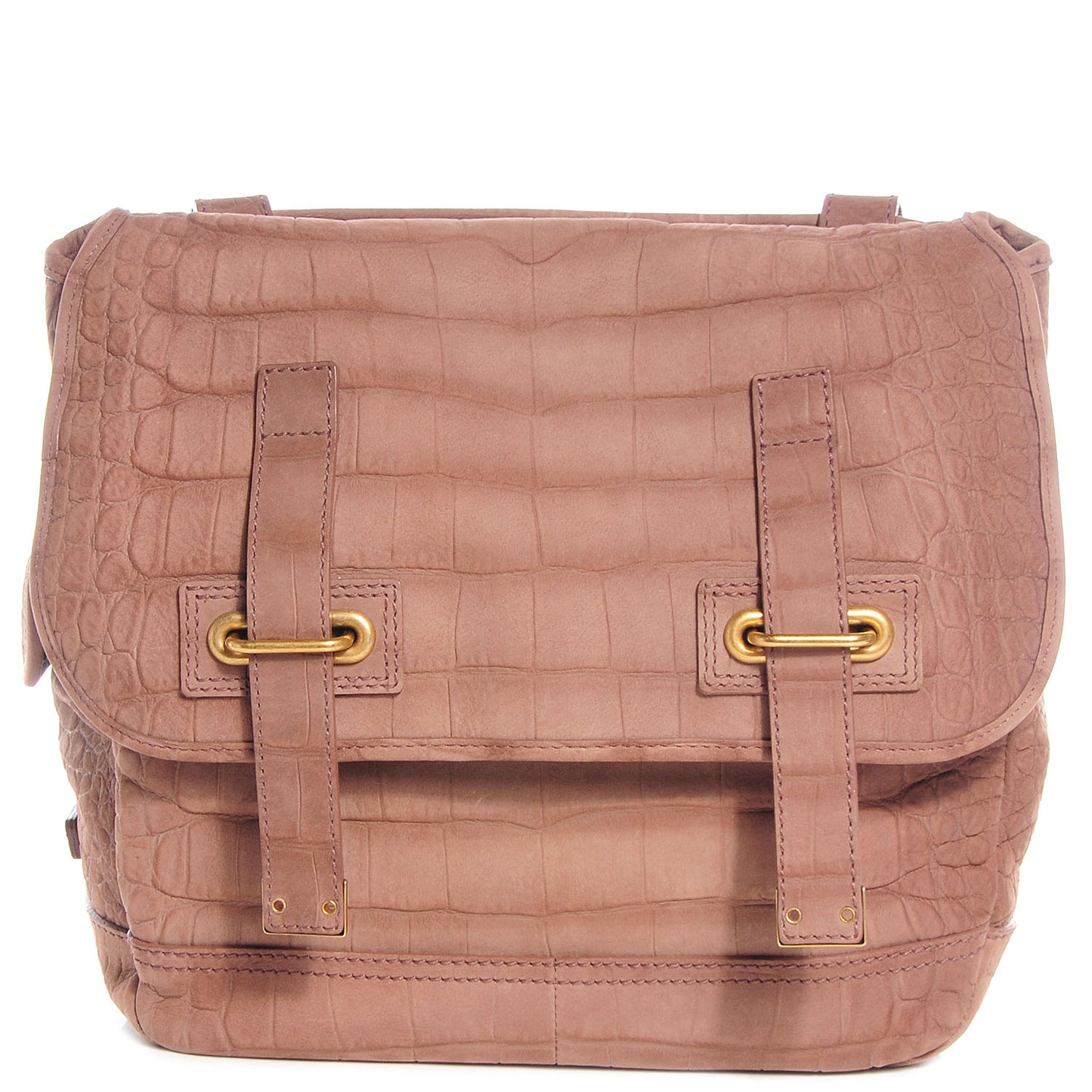 Crocodile Embossed Nubuck Besace Shoulder Bag Rose