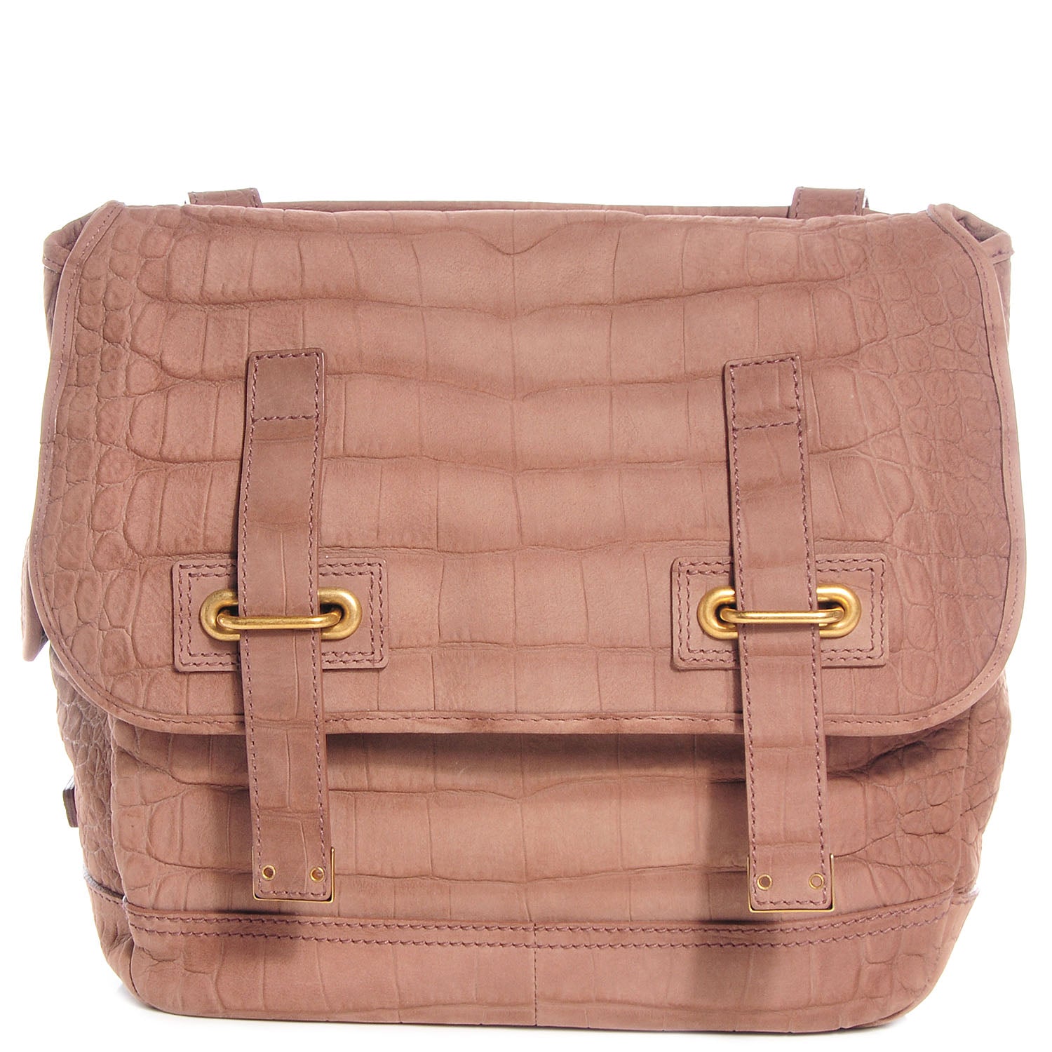 Saint Laurent Crocodile Embossed Nubuck Besace Shoulder Bag Rose 1 of 10