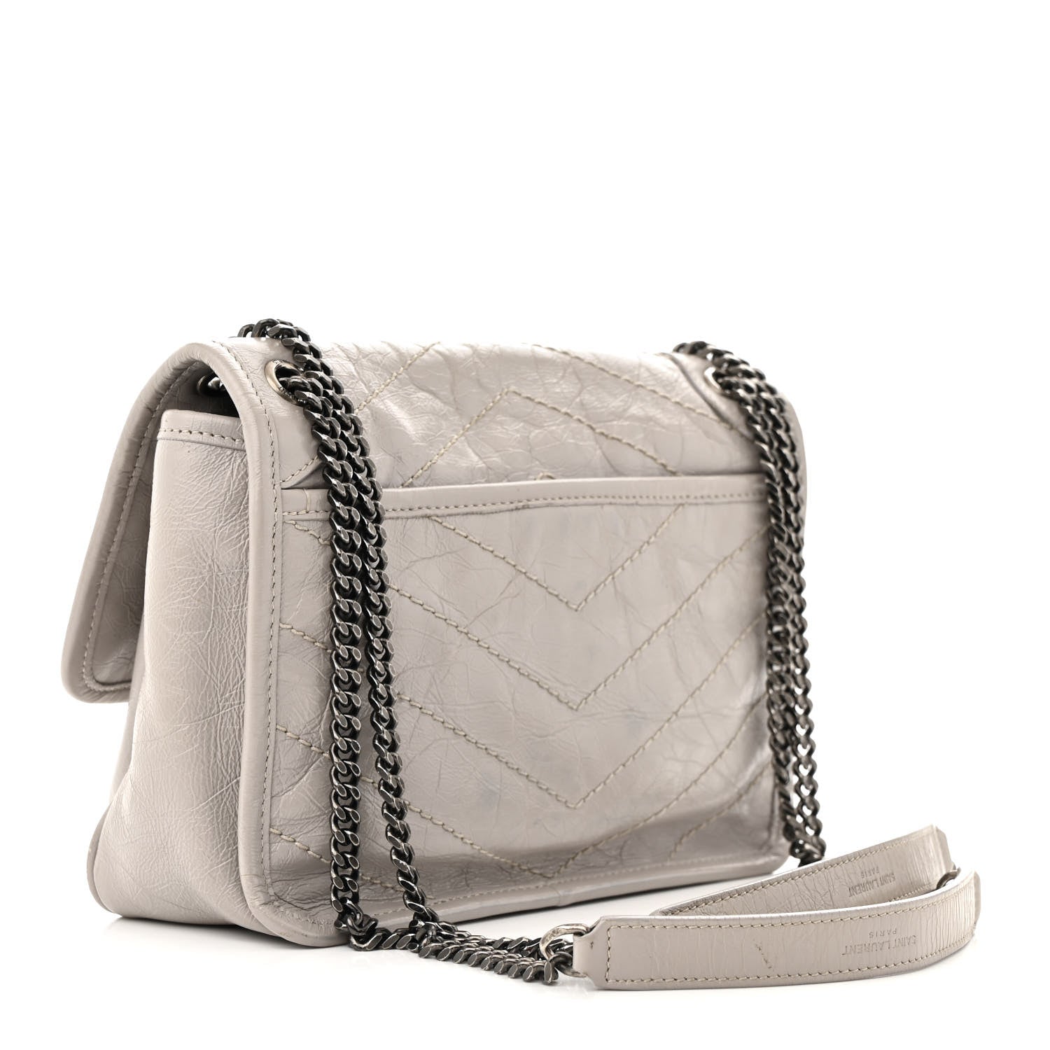 Saint Laurent Crinkled Calfskin Matelasse Monogram Baby Niki Chain Satchel Granite 3 of 23