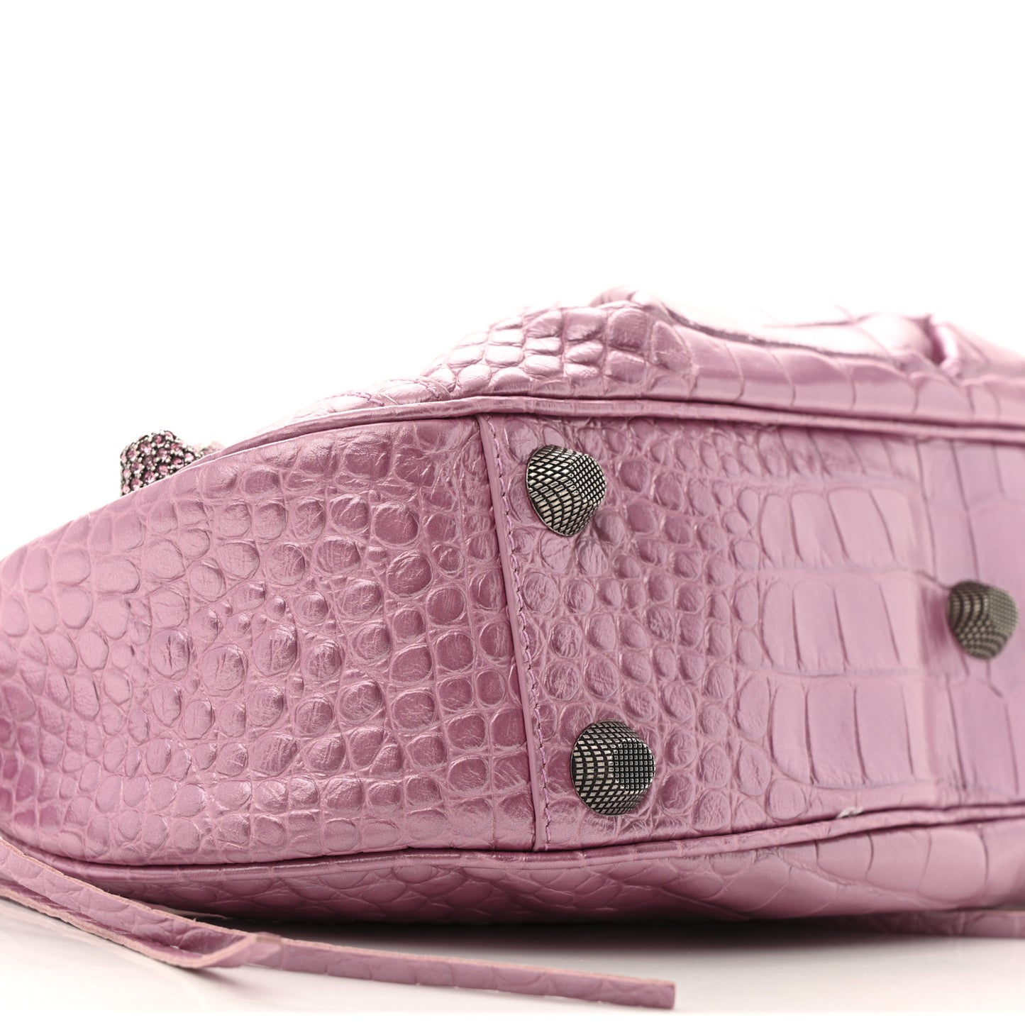Metallic Extra Supple Calfskin Crystal Crocodile Embossed Small Le Cagole Shoulder Bag Pink