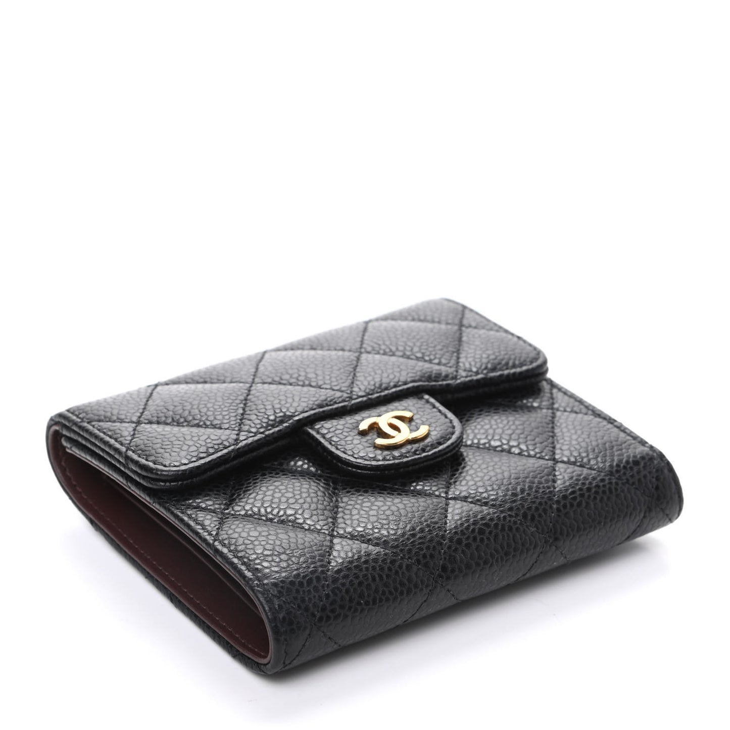 Caviar Quilted Compact Flap Wallet Black