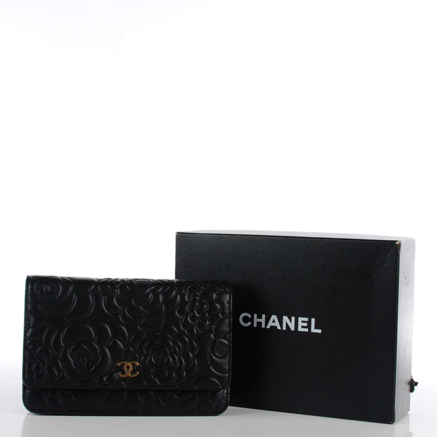 Chanel Lambskin Camellia Embossed Wallet on Chain WOC Black 8 of 8